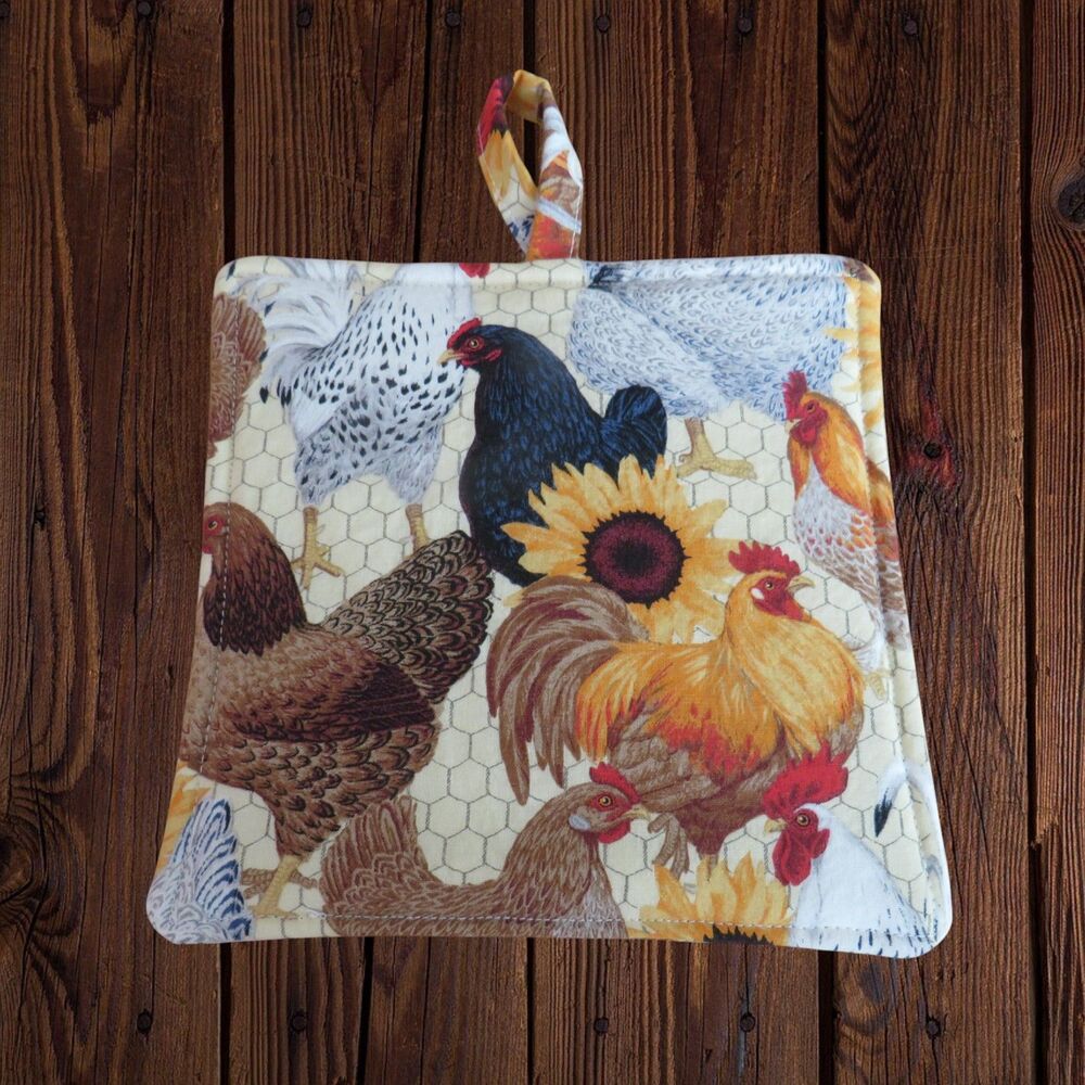 Handmade Potholder, Chicken With Sunflower